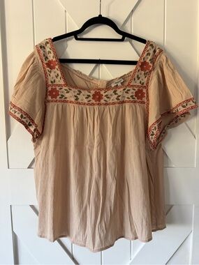 Madewell Boho Embroidered Square-Neck Women’s Top - Beige with Orange Floral